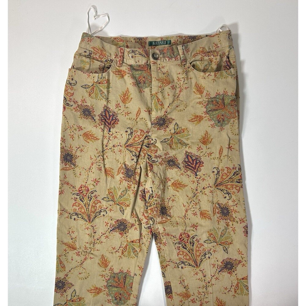 Lauren Ralph Lauren Paisley Floral Jeans Pants Sz 8 Straight Leg Stretch Tan